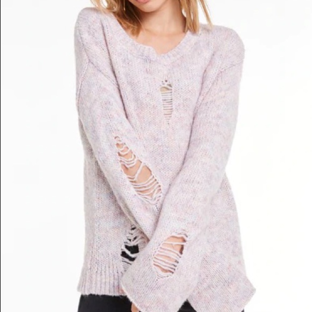 Wildfox Skye Distressed Sweater in Lilac / Multicolor